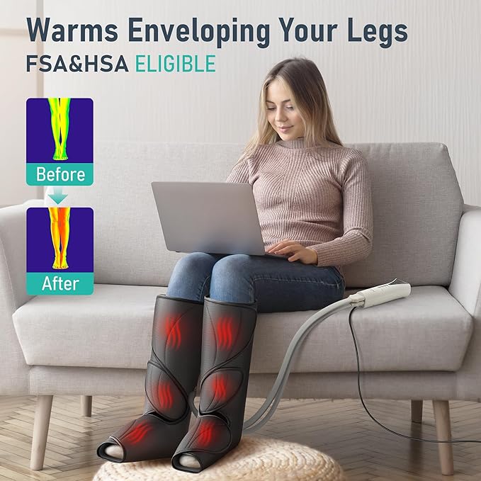 QUINEAR Leg Massager with Heat and Air Compression,Foot and Calf Massager for Circulation and Pain,Compression Boots with 3modes and 3 Intensities,Gift for Dad Mom