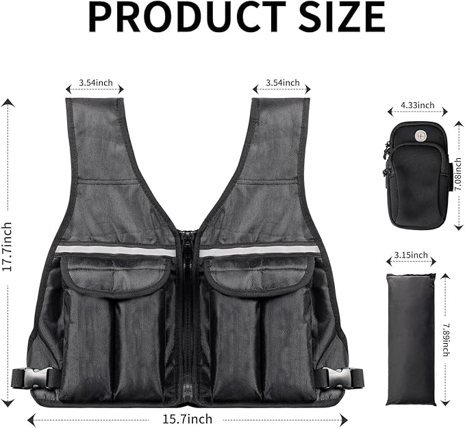 Prodigen Adjustable Weighted Vest, 0-10 lb/0-12 lb/0-18 lb Weight Vest for Women and Man with 8 Removable Sandbag and Pocket | Weighted Vest for Walking, Running, Weight Loss, Strength Training