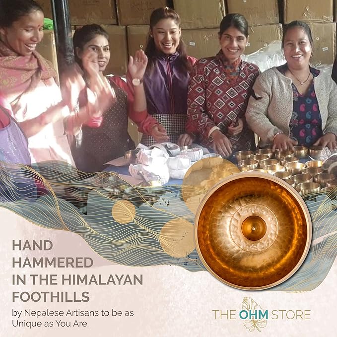 Tibetan Singing Bowl Set by Ohm Store — Hand Hammered Lingam Meditation Sound Bowl — Yoga, Chakra Balancing, Mindfulness, Stress and Anxiety Relief