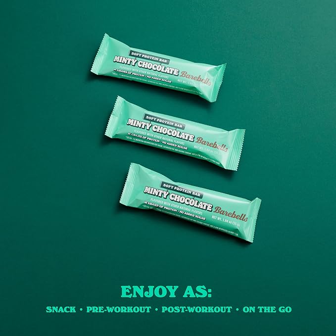 Barebells Soft Protein Bars, Minty Chocolate - 12 Count, 16g High Protein Treats - Chocolate Nutrition Bar with 1g Total Sugars - On The Go Breakfast or Post-Workout Snack