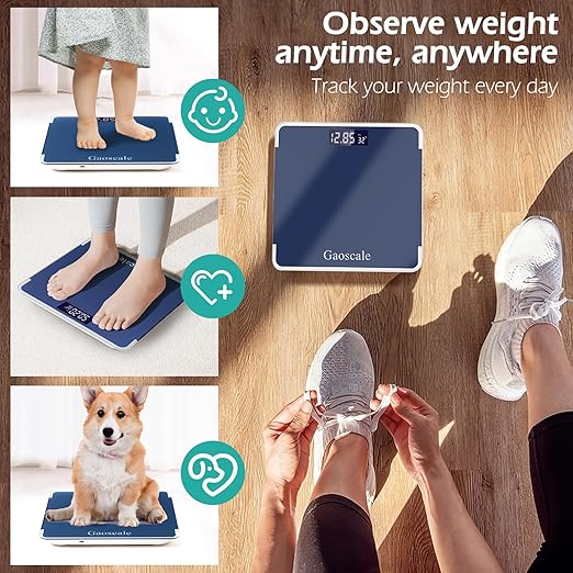 Blue Digital Scales for Body Weight,Highly Accurate Gaoscale Weighing Scale for Body Weight,Weight Scales Bathroom,Weight Scale with Sturdy Tempered Glass,LCD Backlit Display,180kg/396lb