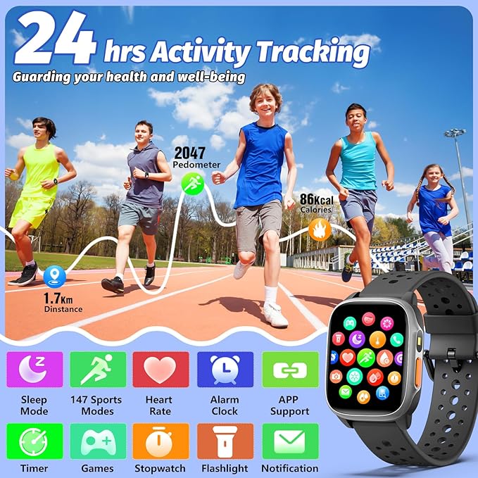 Kids Watch with 140 Sports Modes, 1.5" Kids Fitness Tracker, Girls Smart Watch, No APP/Phone Required, Sleep Monitor, Heart Rate, Puzzle Games, IP68 Waterproof, Gifts for Boys Girls Aged 6-15