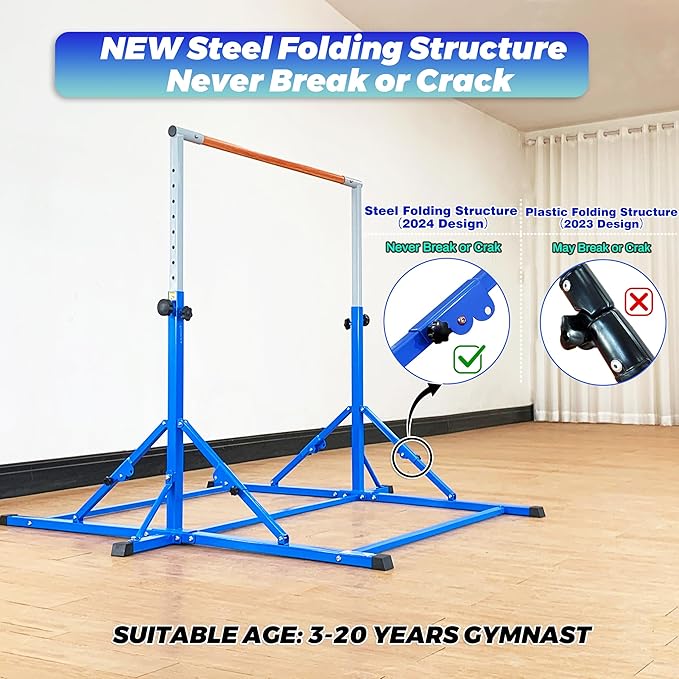 Gymnastic Bar for Kid and Teenage Ages 3-25, 5 FT / 6 FT Base Length, 5 FT / 6 FT Height, Gymnastic Kip Bar Horizontal Bar for Gymnast, Gymnastic Training Equipment for Home and Club Use