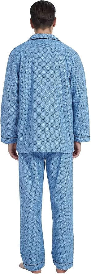 GLOBAL Men's Pajamas Sets 100% Cotton Flannel Sleepwear Long-Sleeve top & Bottom