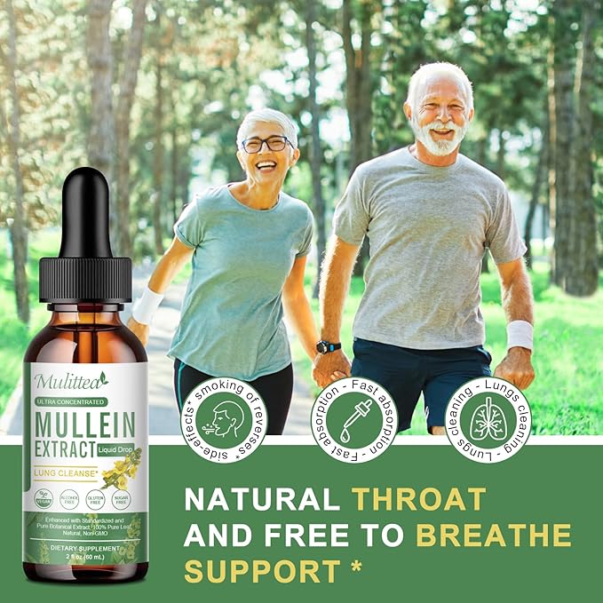 2 Pack Mullein Drops for Lungs - Lung Cleanse & Detox- Vegan Mullein Leaf Extract for Lung Immune,Respiratory Digestive -9 Potent Herbal Supplement to Renew -As Liquid, Tincture- 2Fl Oz (Pack of 2)