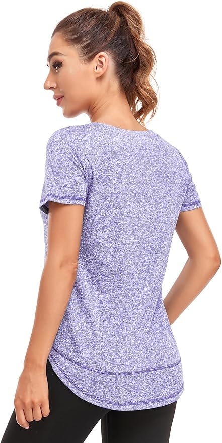 Women's Short Sleeve Workout Shirts Crewneck Sports Yoga Running Dry Fit Tops Side Split Tee