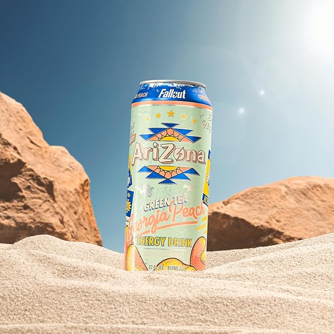 AriZona x Fallout Georgia Peach Green Tea Energy Drink, 12 pack 22 fl oz - 234mg Natural Caffeine per Can
