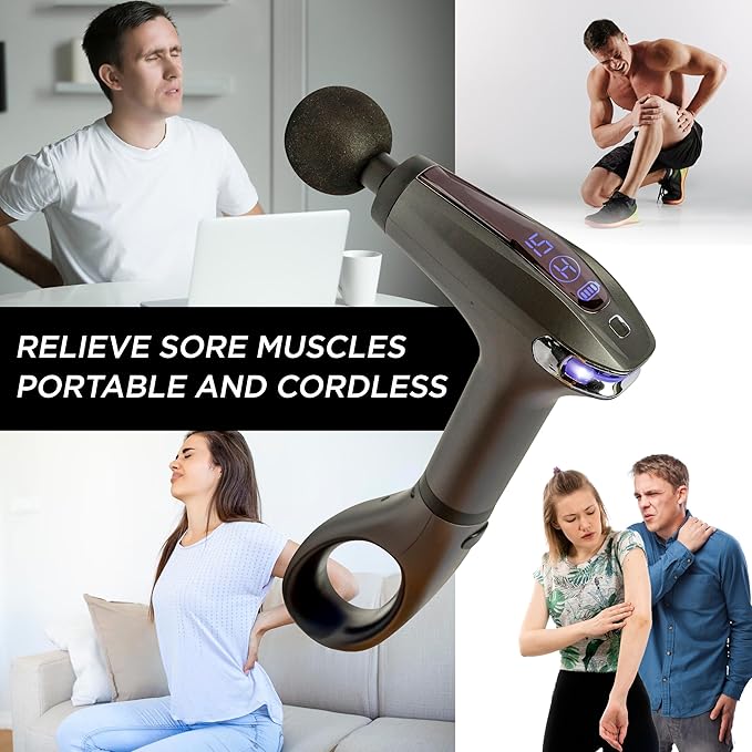 Massage Gun Deep Tissue | Percussion Massager for Back and Neck Pain Relief | Portable Handheld Muscle Massage Guns | Travel-Friendly Carry Case | Rechargable, Extended Ergonomic Handle