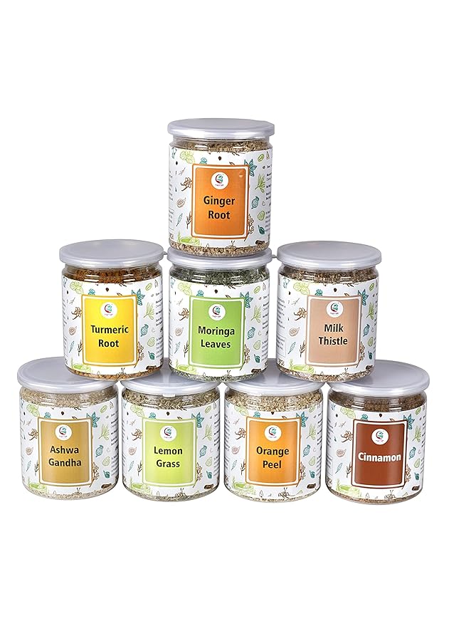 Loose Leaf Herbal Tea Set โ 8 Premium Herbs - Up to 450 Cups - Ginger, Turmeric, Lemongrass, Moringa, Cinnamon, Orange Peel, Milk Thistle, Ashwagandha | Wellness Gift by Yogi's Giftยฎ