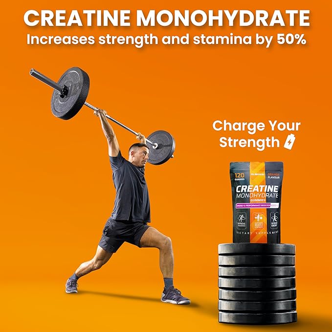 Creatine Monohydrate Gummies 5000mg for Women & Men - Muscle Builder & Pre Workout Gym Supplements - Chewables Creatine Mono Hydrate, Sugar-Free - 120 Gummies, Orange Flavor