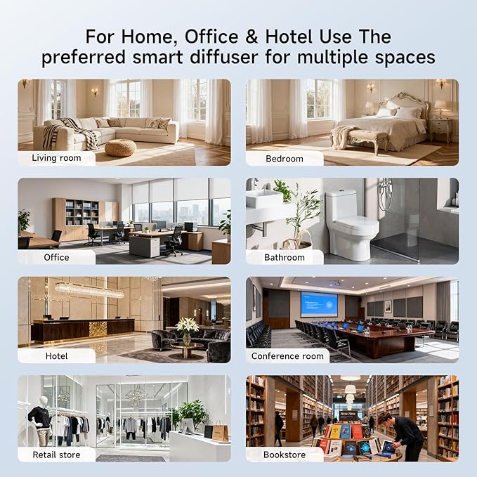 Bluetooth Essential Oil Air Freshener Diffuser with App Control - Waterless Aromatherapy Diffuser for Home, Office, Bathroom | 6 Essential Oils Included, Temperature Display