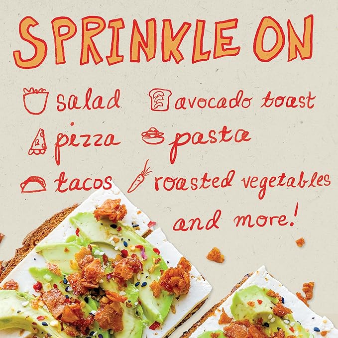 Madly Hadley Plant‑Based Bacon Bits, 2 packs - 6oz | Organic Coconut Vegan Bacon Snack | Topping for Salads, Pasta & Pizza | Gluten & Soy Free, Non-GMO, Vegetarian - Spicy Cayenne