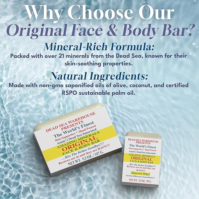 Dead Sea Warehouse - Dead Sea Salt Soap Bar - Original Face & Body Bar - Hydrating Mineral Soap for All Skin Types, Fragrance-Free – 4 Pack
