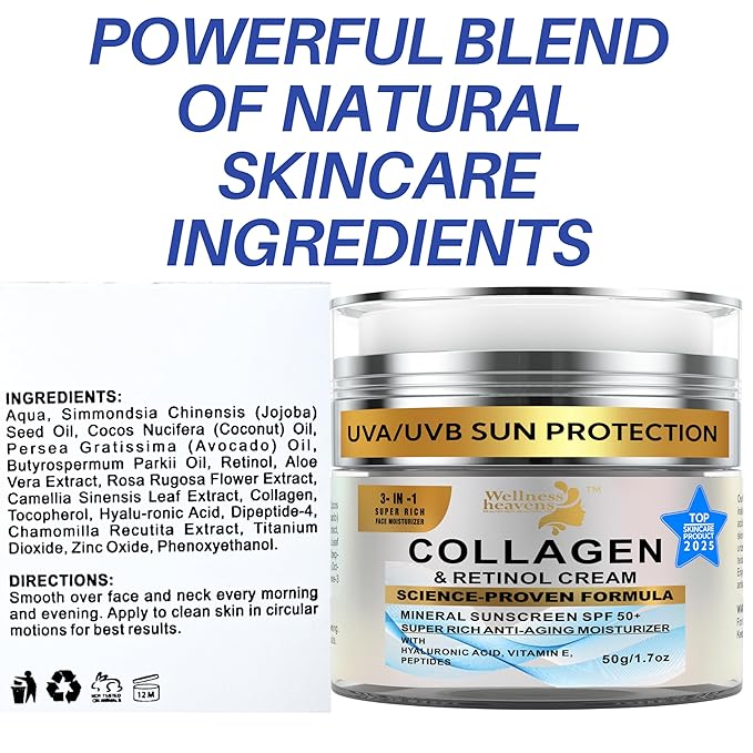 Face Moisturizer with SPF | Sunscreen for Face | Collagen, Retinol, Hyaluronic Acid Cream | Age-Defying, Lift & Firm Cream | Crema Hidratante para la Cara | Anti-Aging Moisturizer | Sunscreen | 1.7oz