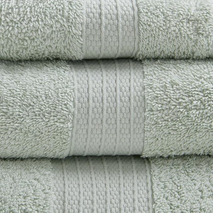 Madison Park Organic 100% Cotton Bathroom Towel Set, Hotel & Spa Quality Highly Absorbent, Quick Dry, Include for Shower, Handwash & Facial Washcloth, Multi-Sizes, Seafoam
