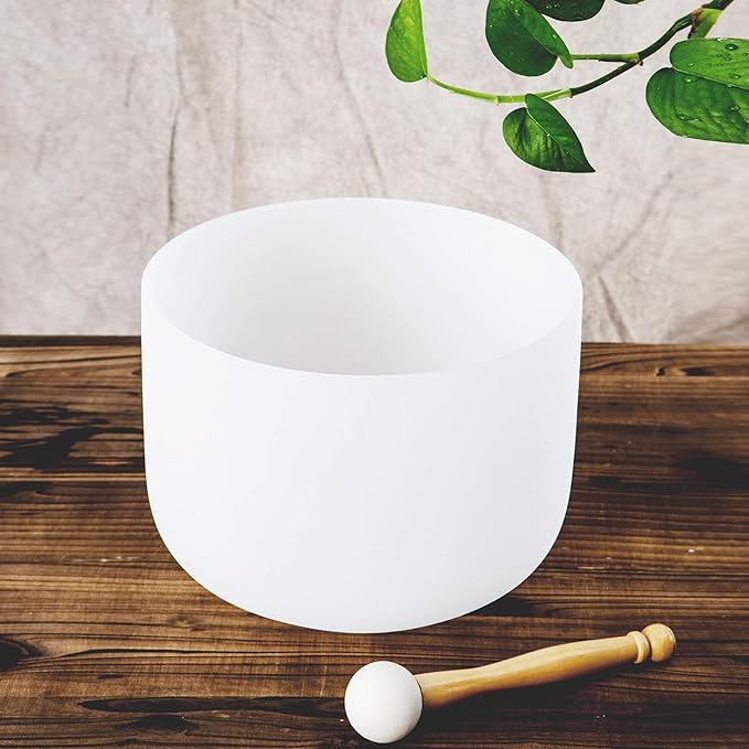 Leize Crystal Singing Bowl with Carrying Case, White, Set of 7 size 6-12" A-G Note 432 hz