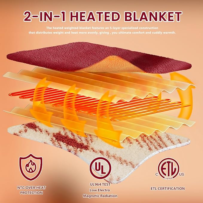 Heated Electric Blanket Full Size - 72"x84" Flannel Heating Blanket with 10 Heating Levels & 5 Time Settings Over-Heat Protection, Winter Warmer for Adults with ETL Certification(Red)
