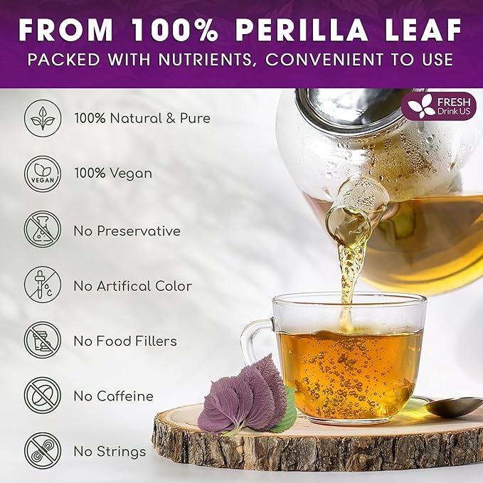 FreshDrinkUS, Premium Perilla Leaf Tea β 40 Tea Bags | 100% Pure Perilla Leaves | Caffeine-Free, Non-GMO, Natural Packaging | Herbal Tea Bags for Daily Enjoyment. Gluten-Free. Sugar-Free. Vegan
