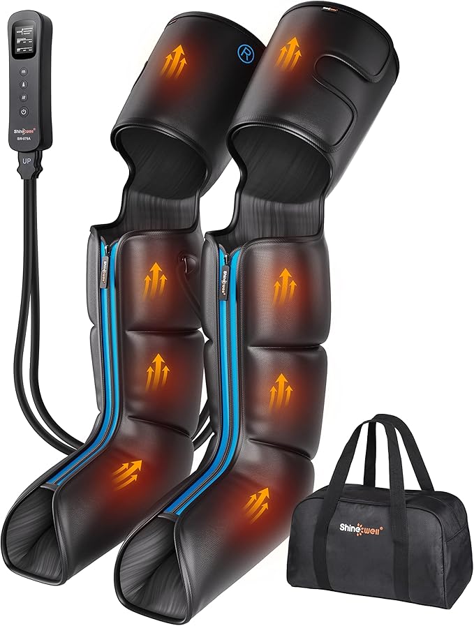 SHINE WELL Leg Massager with Heat and Compression,Full Leg Massager for Circulation and Pain Relief, with 3 Heat 3 Modes 3 Intensities, for Athletes Runner Cyclist, for Post Workout Recovery