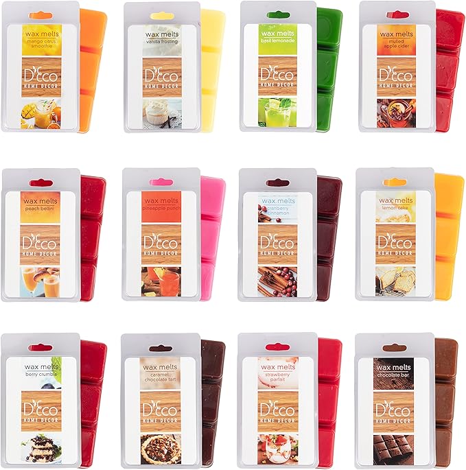 D'Eco Fall Sweet Treats Wax Melts - 12 Count Variety Pack Home Fragrances- Long Lasting Scented Wax Tarts for Wax Warmers- Caramel, Apple Cider, Cranberry Cinnamon, Chocolate, Vanilla & Fruity Scents