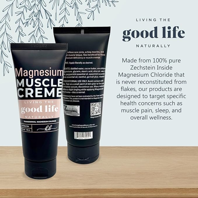 Living the Good Life Naturally Magnesium Muscle Creme Transdermal Magnesium Lotion for Pain with Blue Emu, Peppermint, Menthol, and Magnesium Chloride for Muscle Recovery - Travel Size, 3.4 oz