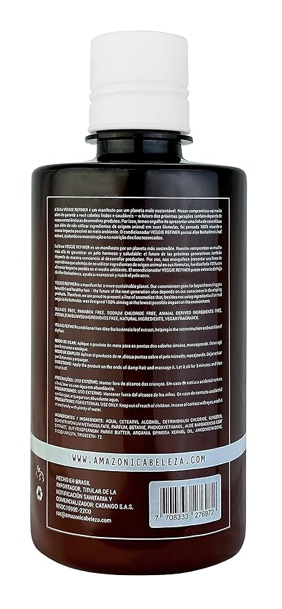 AMAZONICA BELEZA Vegan Veggie Refiner Conditioner, Nourishes, Moisturizes and Repairs, Sulfate, Parabens and Cruelty Free, with Natural Ingredients for all Hair Types, 10 Oz