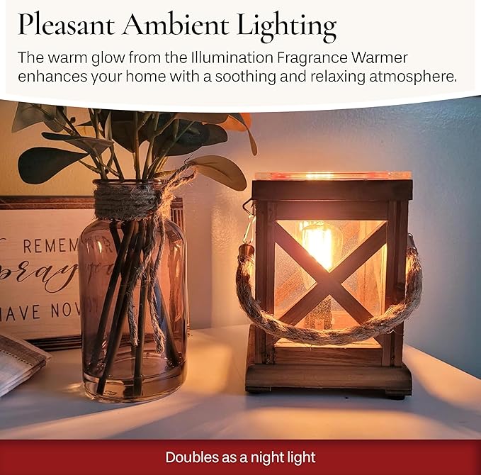 Candle Warmers ETC. Vintage Bulb Illumination Fragrance Warmer- Light-Up Warmer for Warming Scented Candle Wax Melts and Tarts to Freshen Room, Walnut & Rope