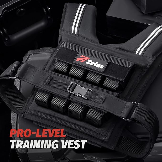 ZELUS Weighted Vest Men, 23/36/45 lb. Weight Vest with 10/16/20 Adjustable Iron Weights for Muscle Building Strength & Functional Training, Weighted Vest for Women with Reflective Strips.