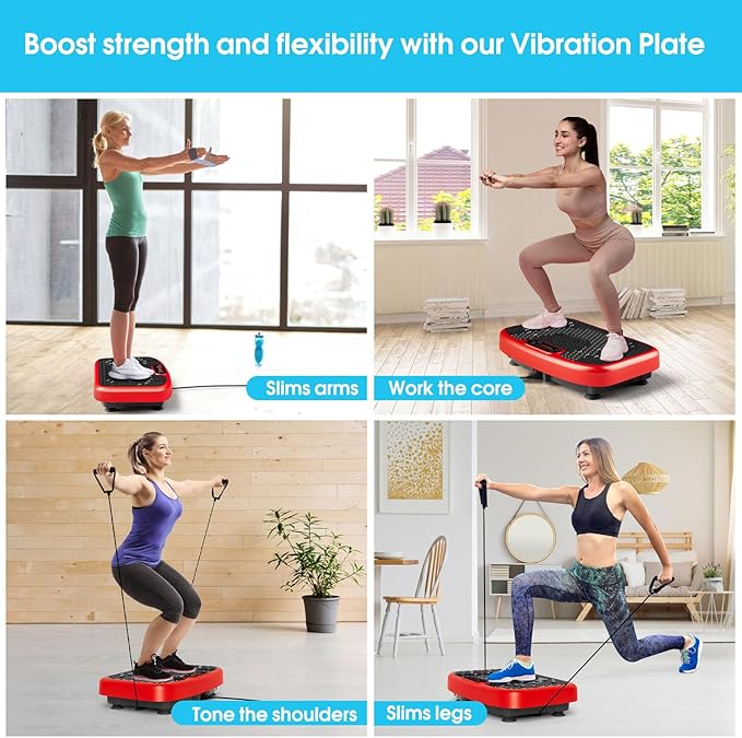 SoftGym Vibration Plate Exercise Machine for Lymphatic Drainage,Power Vibrate Stand Shake Board 450 Lbs Capacity Whole Body Workout Waver with Fitness Resistance Bands Weight Loss Gifts for Women Men
