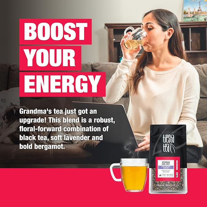 Tiesta Tea - Victorian Earl Grey, Loose Leaf, Floral Earl Grey Black Tea, Premium Blend, High Caffeinated Black, Make Hot or Iced Brews Up to 200 Cups, 16oz Resealable Bulk Pouch