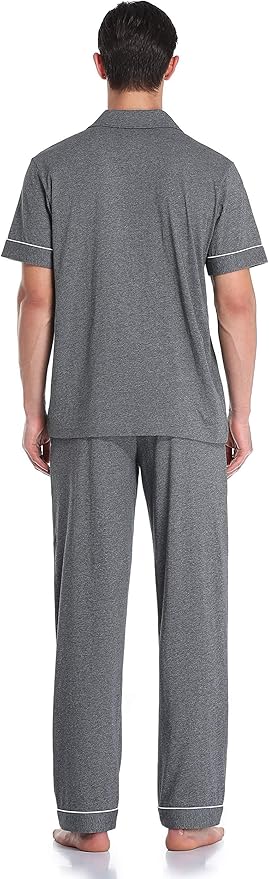 COLORFULLEAF Men's 100% Cotton Pajamas Set Button Down Sleepwear Short Sleeve and Long Pants Pjs