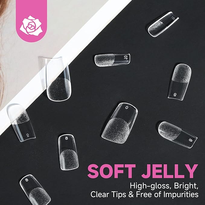 UNA GELLA Nail Tips Square Fake Gel Nails 120pcs Pre-buff Matte Square Full Cover False Nail Tips Clear Acrylic Nails No C Curve S quare Tips for Press on Nail Extensions Home DIY Salon 12 Sizes