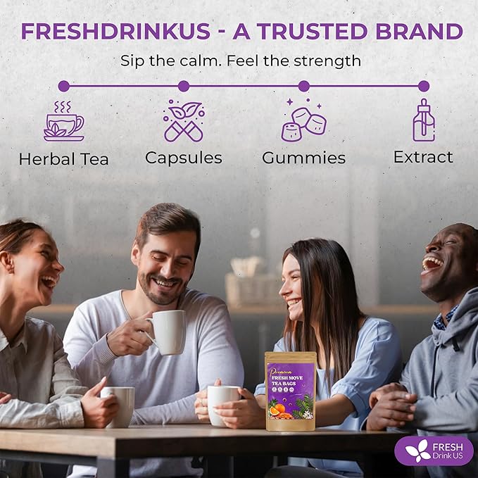 FreshDrinkUS, Fresh Move Tea β 75 Tea Bags - Herbal Tea Blend with Senna Leaves, Cinnamon, Orange Peel, Ginger & More β Caffeine-Free, Natural Ingredients β Smooth Flavor for Everyday Enjoyment