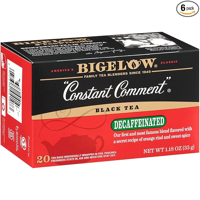 Bigelow Decaffeinated Constant Comment Black Tea Bags, 20 Count Box (Pack of 6) Decaf Black Tea, 120 Tea Bags Total