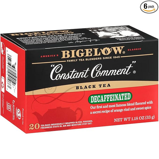 Bigelow Decaffeinated Constant Comment Black Tea Bags, 20 Count Box (Pack of 6) Decaf Black Tea, 120 Tea Bags Total