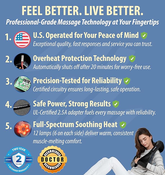 Zyllion Shiatsu Neck and Back Massager with Heat - Cordless Rechargeable 3D Electric Kneading Deep Tissue Massage for Muscle Pain Relief, Black, ZMA-28RB
