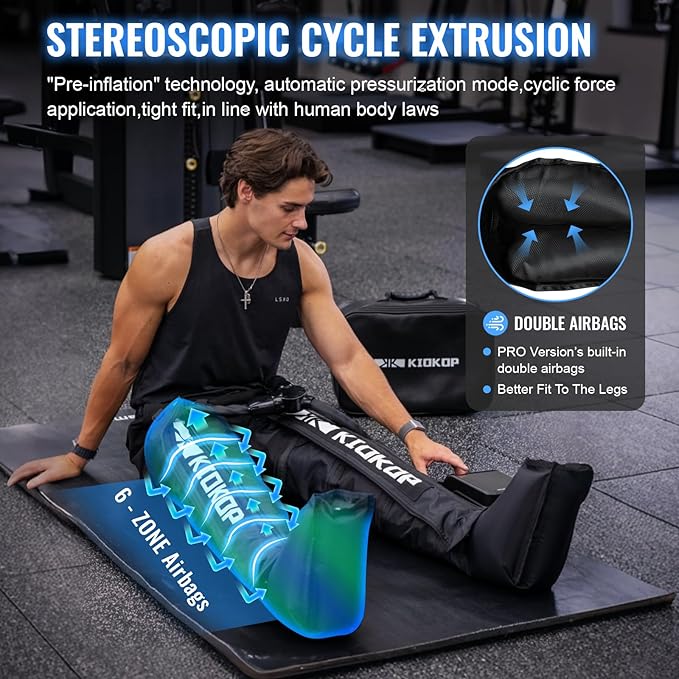 Air Compression Recovery System with Sequential Compression Full Leg Massager Recovery Boots 8 Levels 4 Modes Portable Foot Massager Leg Massage Relax for Athletes Black Large Size(Height:185-195CM)