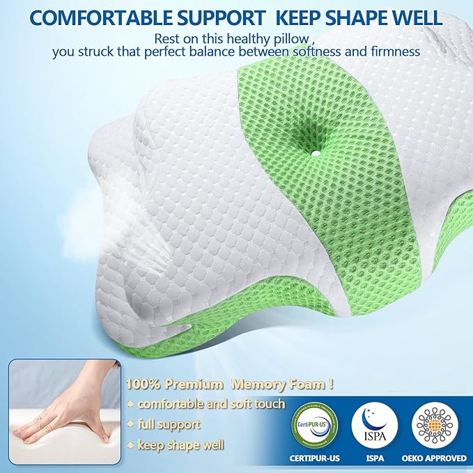 Memory Foam Pillows, Cervical Pillow for Neck and Shoulder Pain Relief, Ergonomic Contour Bed Pillow, Soft for Side Sleep Stomach Sleeping and Back Sleeper