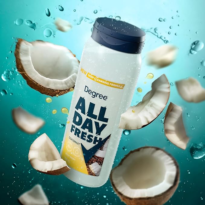 Degree All Day Fresh Body Wash Fresh Coconut Deep Cleansing 20 oz