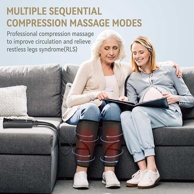 FIT KING Air Compression Leg Massager with Heat Calf Massager for Circulation (Corded Electric) Helpful for Pain Relief RLS Edema and Muscles Relaxation - Great Gift for Wife Mom