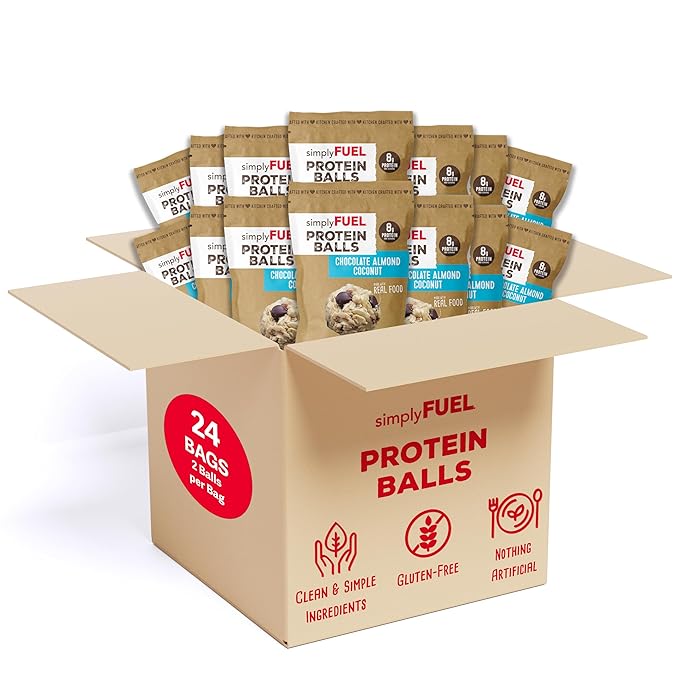 simplyFUEL Whole Food Protein Balls with Probiotics - Chocolate Almond Coconut Snacks - Protein Snack - Gluten Free Energy Balls (24 Packs)