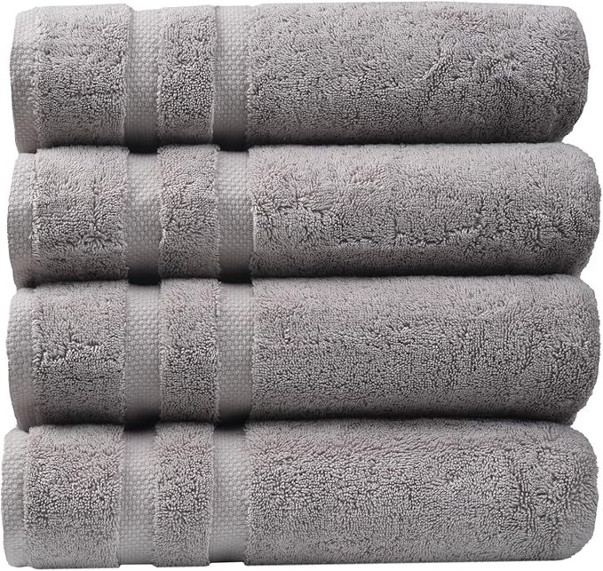 SOFE H&L | Olea Luxury Cotton Turkish Bath Towels Set of 4 Cool Gray | Premium, Soft, Durable, Absorbent | Hotel Quality Plush Towels and Thick Towel Sets