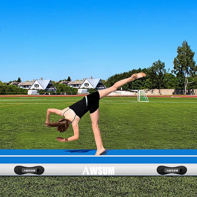 AWSUM Inflatable Air Gymnastics Mat 10ft/13ft/16ft/20ft/23ft Training mat 4/8 inches Thick tumbling mat with Electric Pump for Home/Gym/Outdoor
