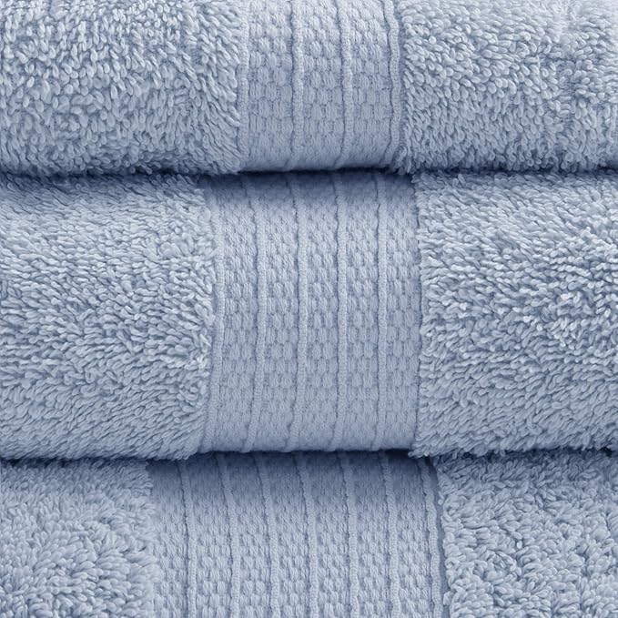 Madison Park Organic 100% Cotton Bathroom Towel Set, Hotel & Spa Quality Highly Absorbent, Quick Dry, Include for Shower, Handwash & Facial Washcloth, Multi-Sizes, Blue