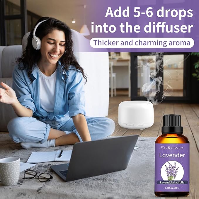 Sedbuwza Lavender Oil Essential Oil, 100% Pure and Natural Premium Lavender Fragrance Oil with Premium Glass Dropper for Diffuser, Aromatherapy Making - 3.38 Fl Oz/100ML