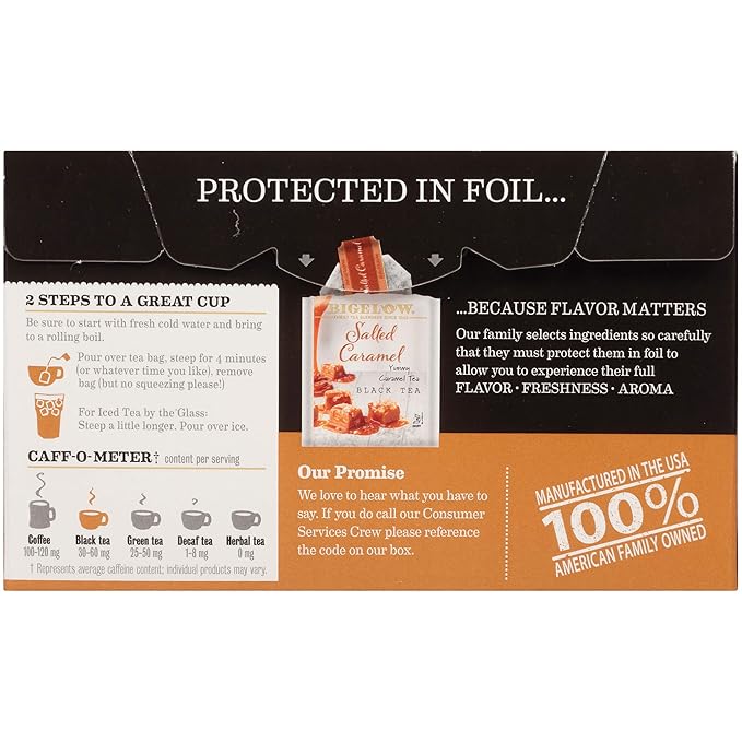 Bigelow Tea Salted Caramel Black Tea, Caffeinated Tea with Caramel and Salt, Holiday and Christmas Tea, 18 Count Box (Pack of 6), 108 Total Tea Bags