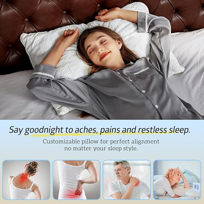BETU Cooling Pillows Standard Size Set of 4, Shredded Memory Foam Bed Pillows,Adjustable Firm Support Cool Pillow for Neck Pain and Side Sleeping,White