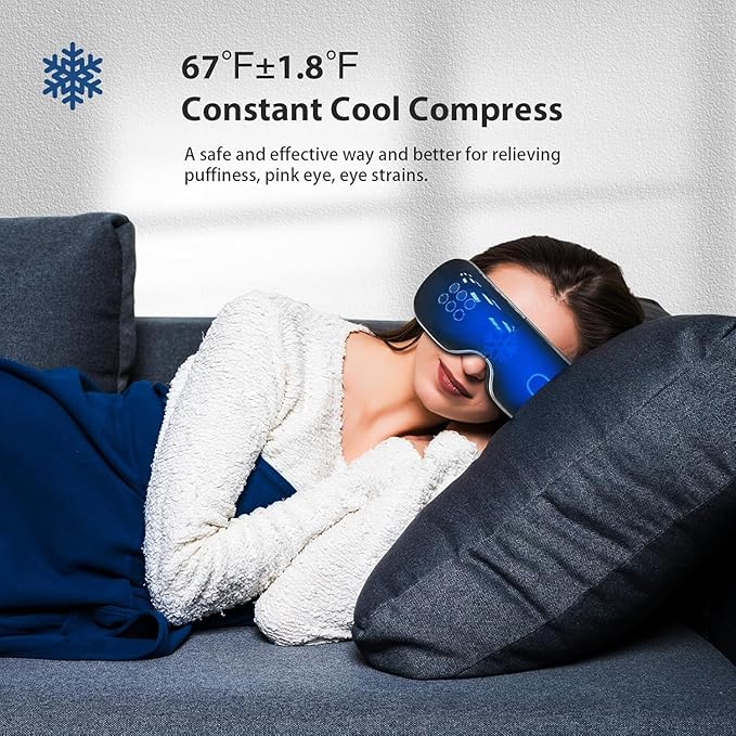 Eye Massager with Heat and Cooling for Migraines Dry Eyes Heated Eye Massager for Sleeping Travel Headache Relief Gifts for Woman