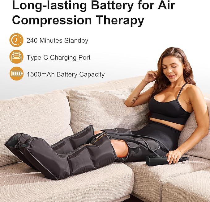 QUINEAR Advanced Cordless Full Leg Air Compression Massage, Leg and Foot Massager with Wireless Remote, Foot Calf & Thigh Massager for Swollen Legs, Rechargeable & Portable for All-Day Relief