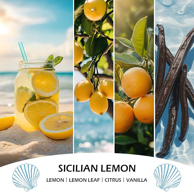 Sicilian Lemon Candles, 7oz Sicilian Lemon Scented Candle, Natural Soy Candles for Home Scented, Long Lasting with 50 Hour Burn Time, Gifts for Men Women